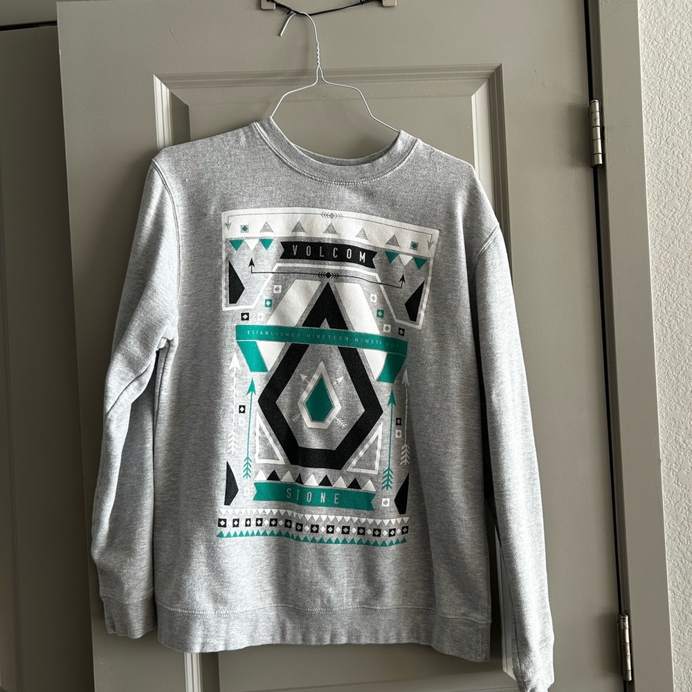 Volcom Gray and Teal Crewneck Sweater